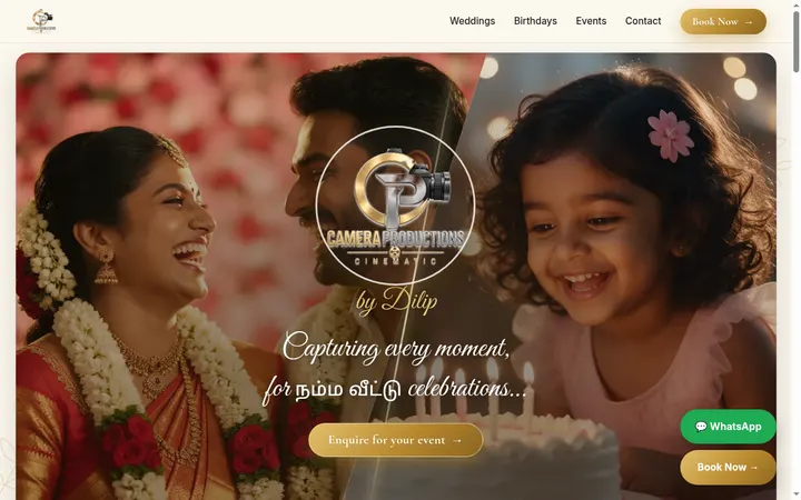 Screenshot of Camera Productions website
